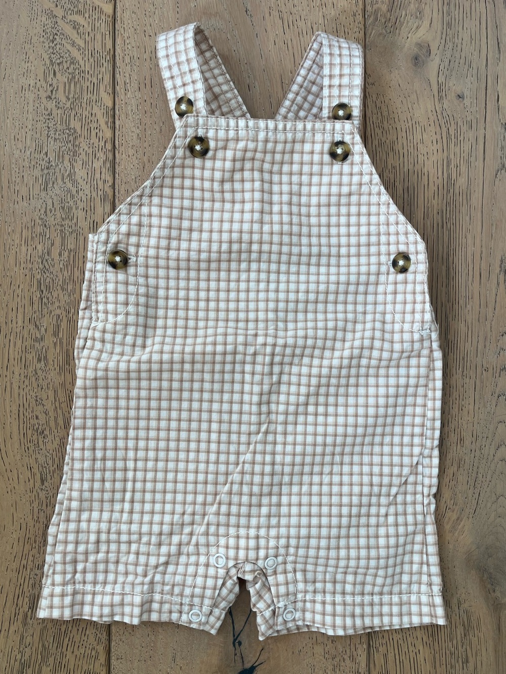Carter’s Baby Boy 9 Month Overall Checkered Tan White Gingham Summer Photo